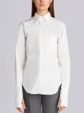 Oversized Long Sleeve Button Down Point Collar Shirt With Tumbholes & 'Too Cold' Icon Applique On Egyptian Cotton Poplin