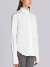 Oversized Long Sleeve Button Down Point Collar Shirt With Tumbholes & 'Too Cold' Icon Applique On Egyptian Cotton Poplin