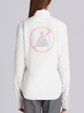 Oversized Long Sleeve Button Down Point Collar Shirt With Tumbholes & 'Too Cold' Icon Applique On Egyptian Cotton Poplin