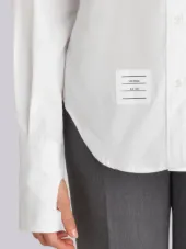 Oversized Long Sleeve Button Down Point Collar Shirt With Tumbholes & 'Too Cold' Icon Applique On Egyptian Cotton Poplin