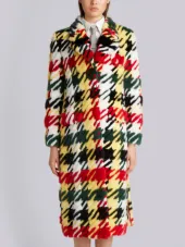 Oversized Wide Lapel Overcoat In Gun Club Check Intarsia Mink Fur