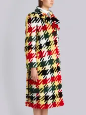 Oversized Wide Lapel Overcoat In Gun Club Check Intarsia Mink Fur