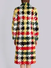 Oversized Wide Lapel Overcoat In Gun Club Check Intarsia Mink Fur