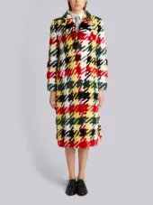 Oversized Wide Lapel Overcoat In Gun Club Check Intarsia Mink Fur