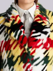 Oversized Wide Lapel Overcoat In Gun Club Check Intarsia Mink Fur