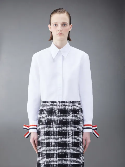 University Stripe Poplin Tucked Blouse | Thom Browne