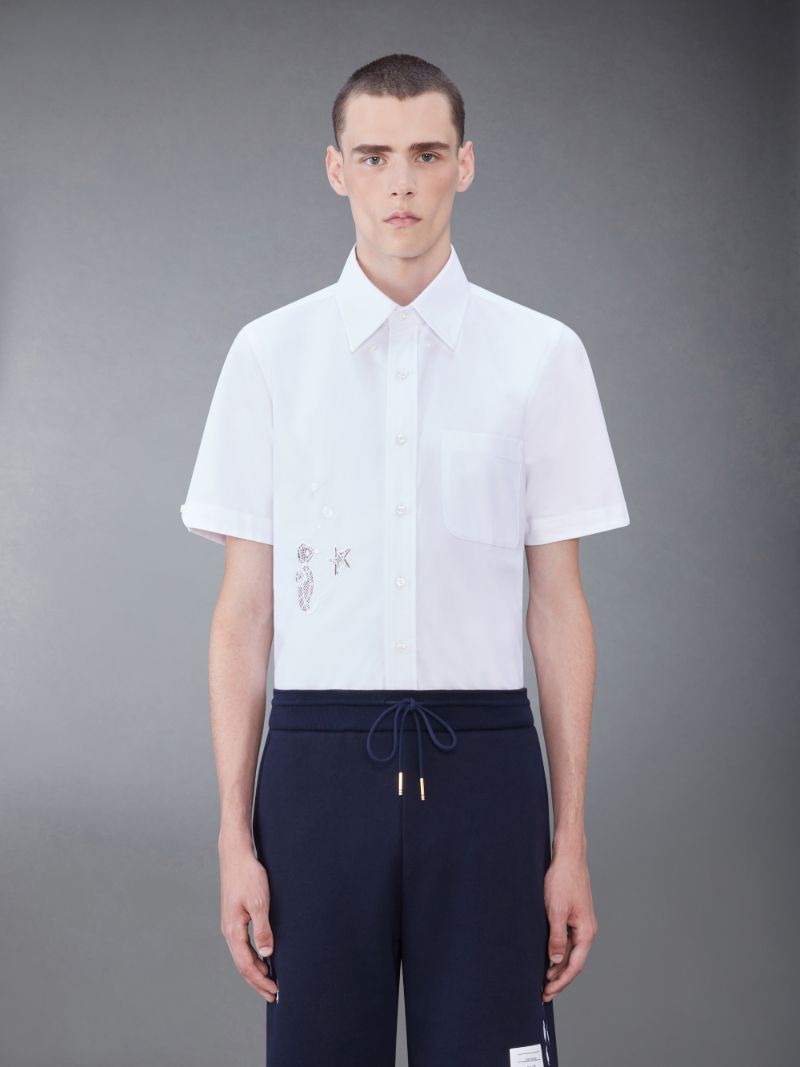 Oxford Sea Creature Icons Short Sleeve Shirt | Thom Browne