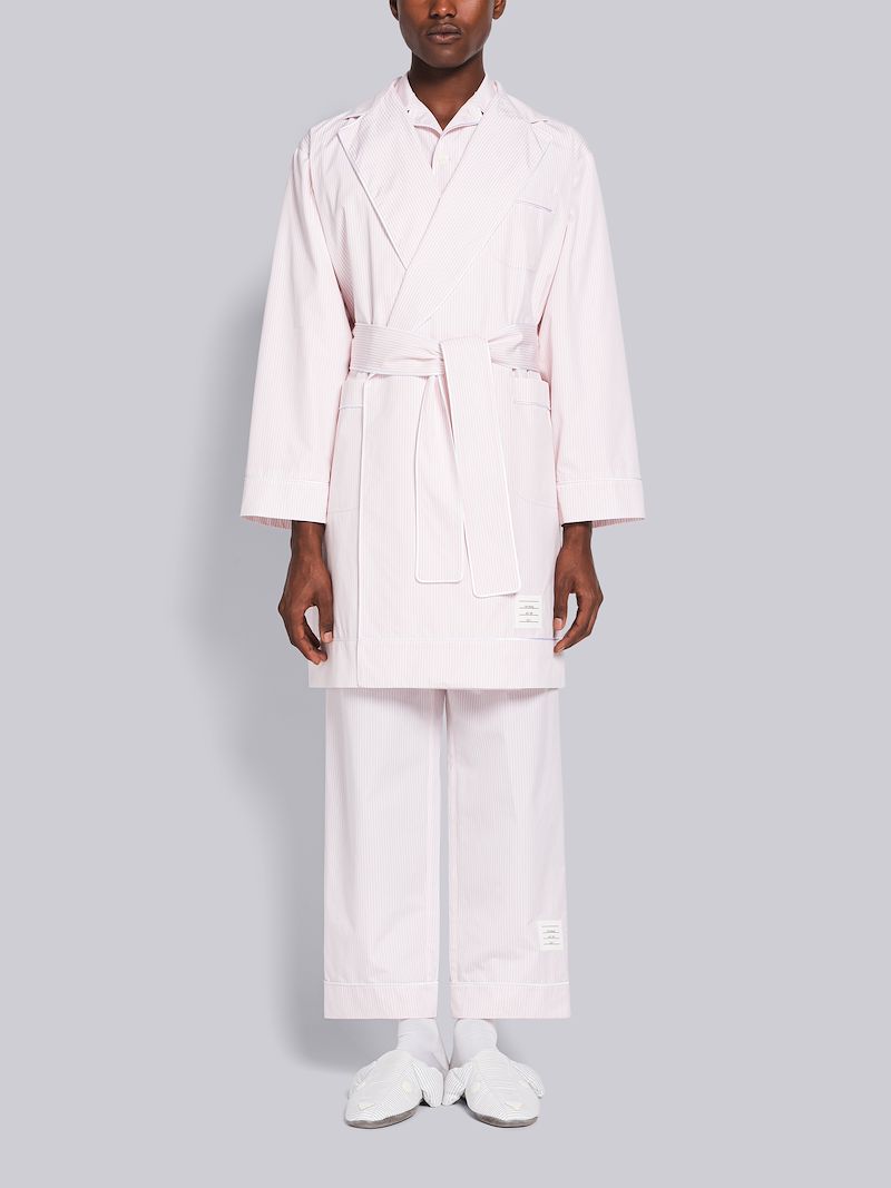 Patch Pocket Robe W/ Piping In University Stripe Poplin