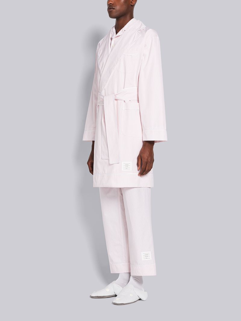 Patch Pocket Robe W/ Piping In University Stripe Poplin
