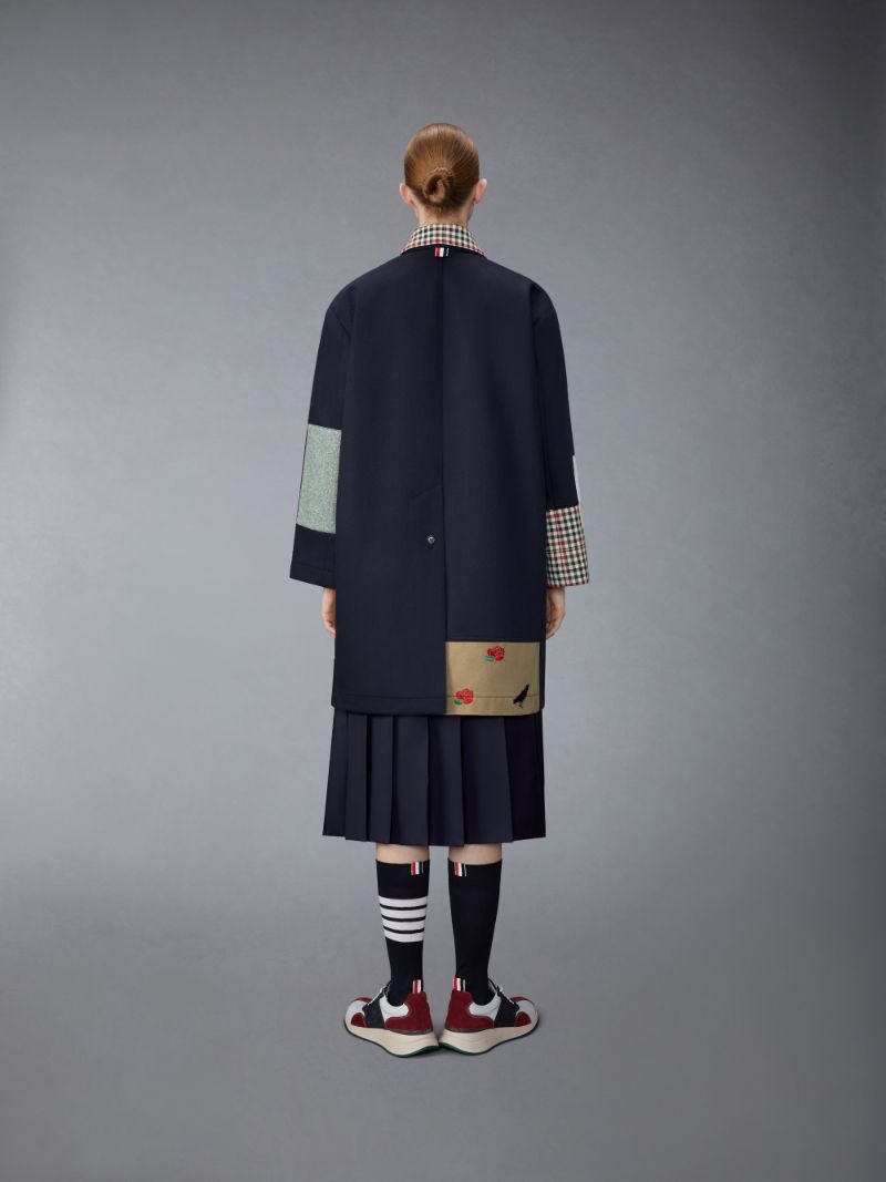 Patchwork Double Face Bal Collar Coat With Detachable Shearling Collar |  Thom Browne