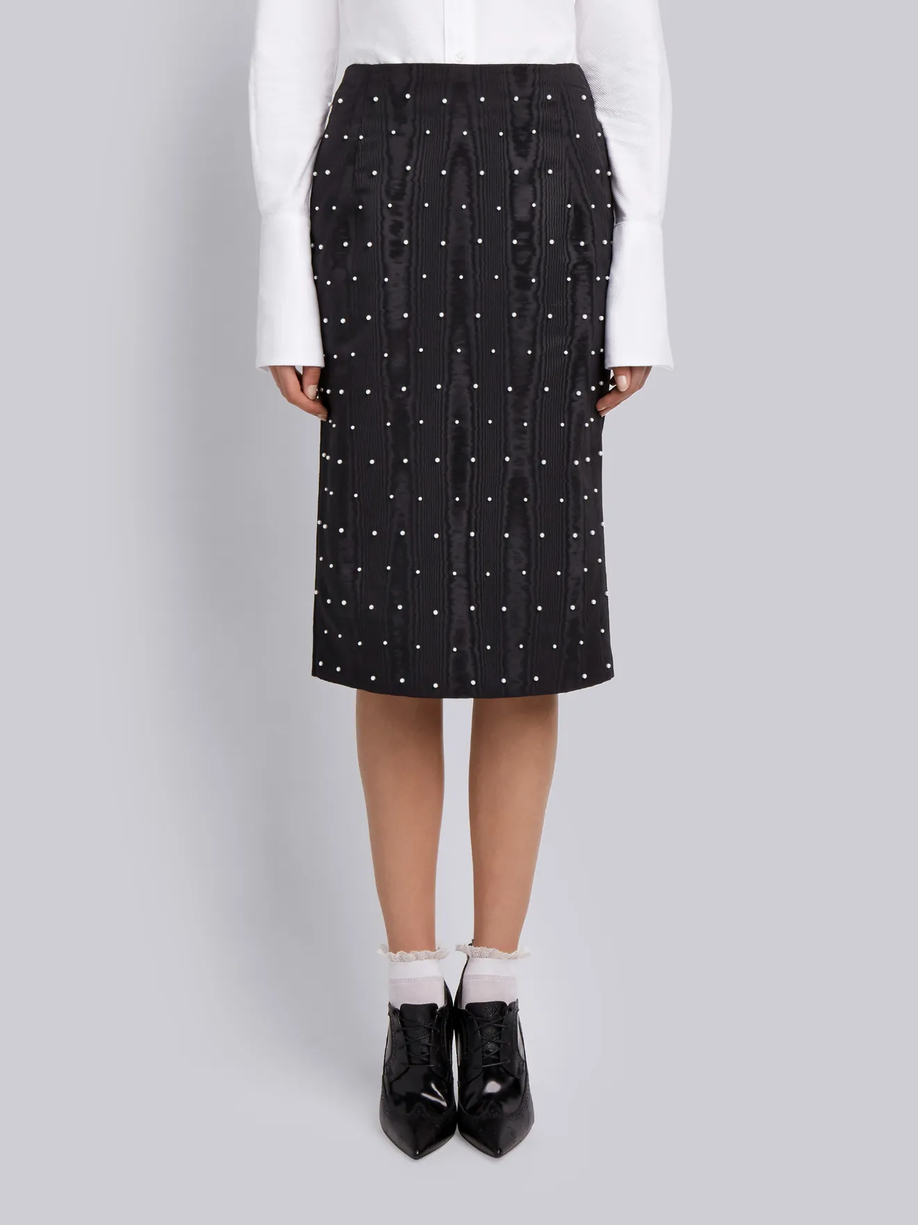 Pearl Embroidered Pencil Skirt Thom Browne