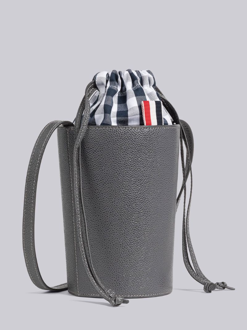 Pebble Grain Gingham Crossbody Mini Bucket Bag