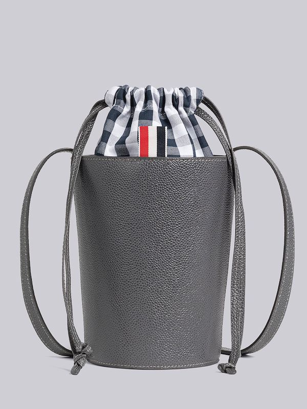 Pebble Grain Gingham Crossbody Mini Bucket Bag