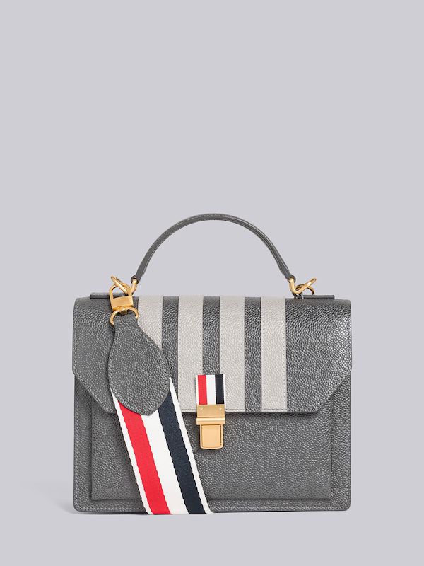 PEBBLE GRAIN LEATHER 4-BAR TOP HANDLE SMALL SCHOOL BAG