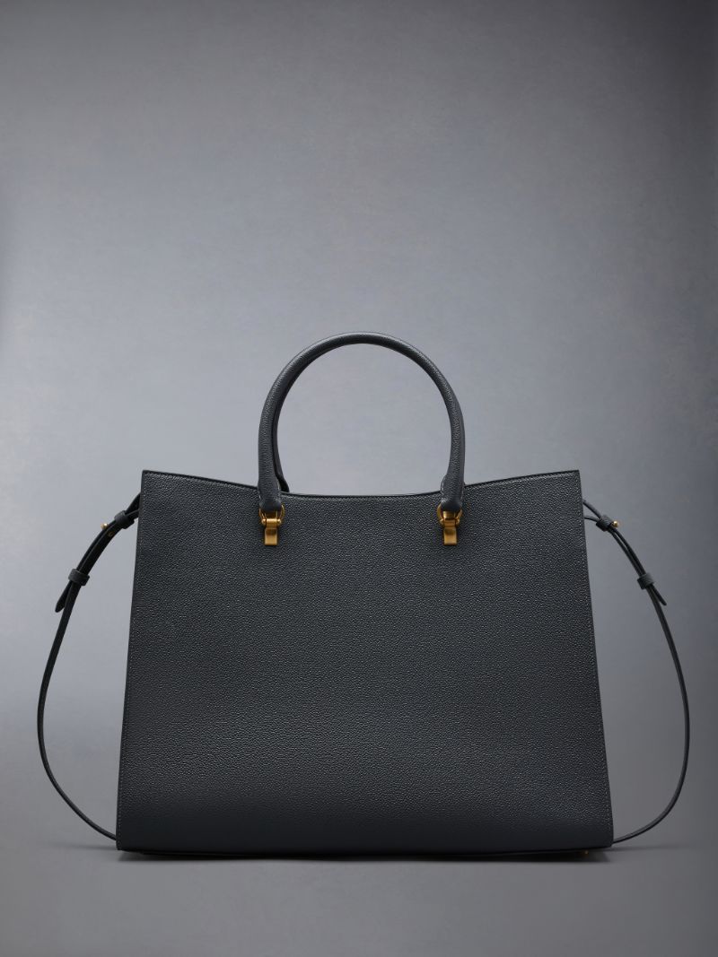 Pebble Grain Leather Large Duet Tote Thom Browne