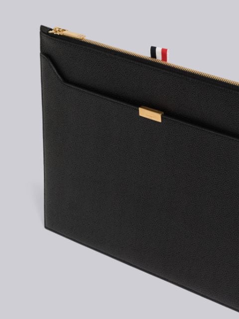 Black Pebble Grain Leather Tonal 4-Bar Brass Label Bifold Cardholder With  Shoulder Strap