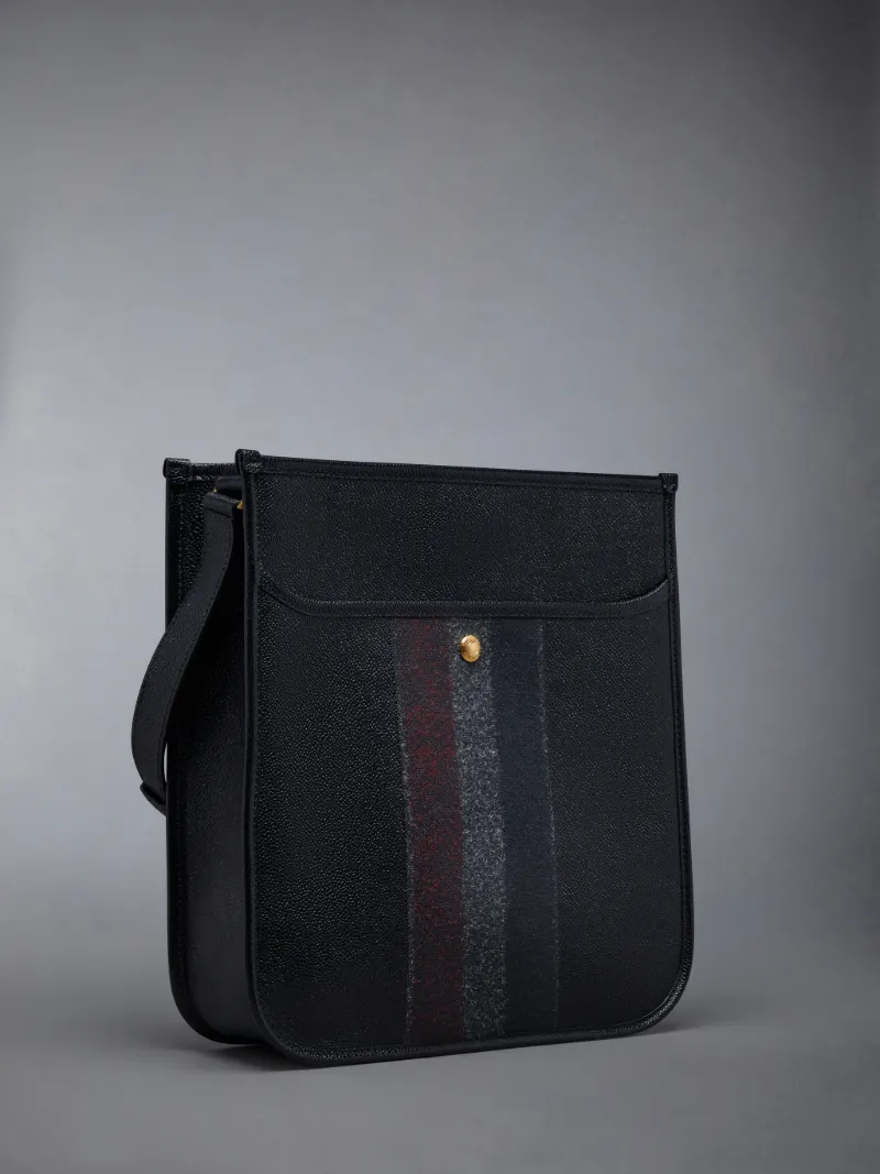 Pebble Grain Leather Stripe Snap Messenger Bag Thom Browne