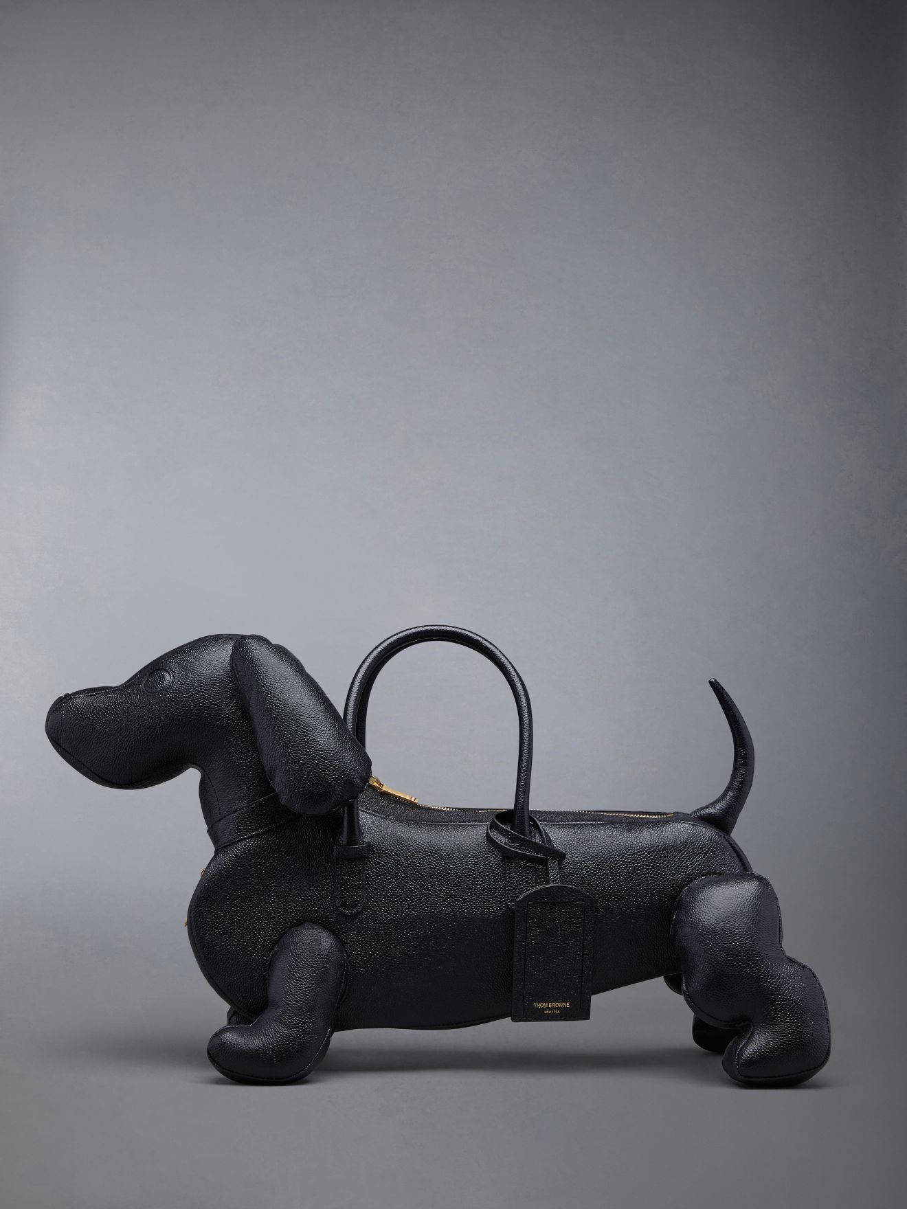 Hector Dog-shaped Pebbled Leather Bag, Black