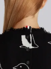 Penguin Intarsia Shell Top With Frayed Edges In Black Cashmere