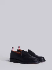 Penny Loafer With Leather Sole In Black Pebble Grain