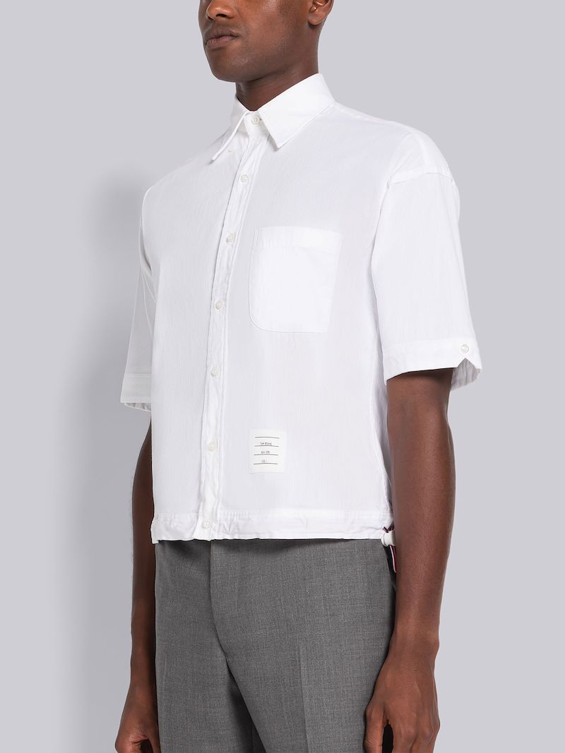 Pincord Drawstring Hem Short Sleeve Shirt