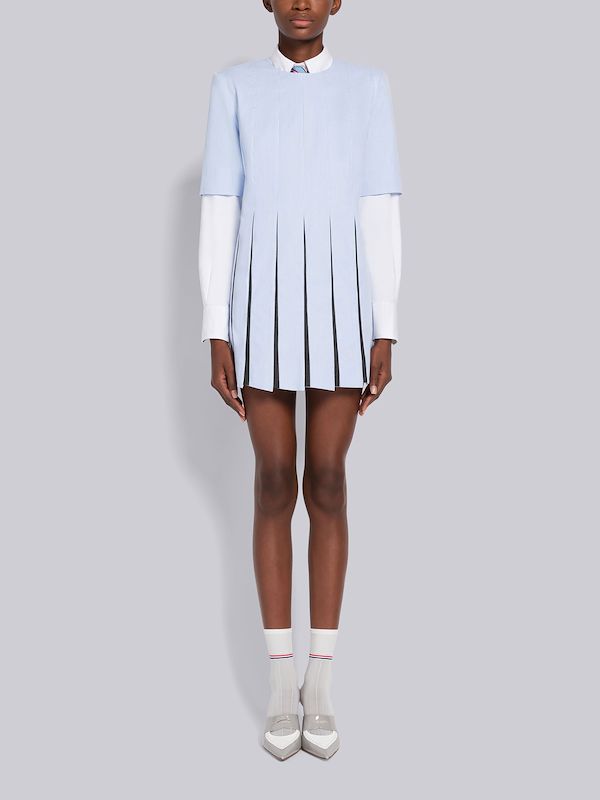 Pincord Trompe L'oeil Pleated Column Mini Dress