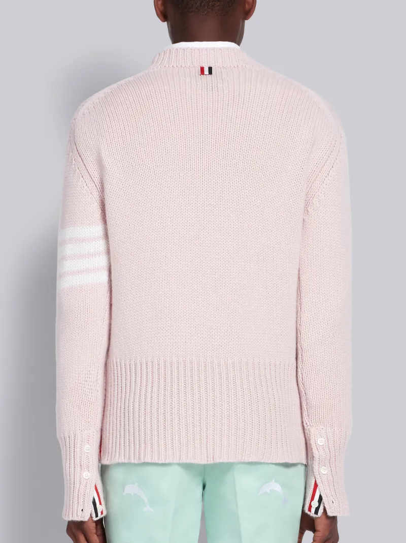 Pink Cashmere Dolphin Intarsia Crewneck 4-Bar Pullover