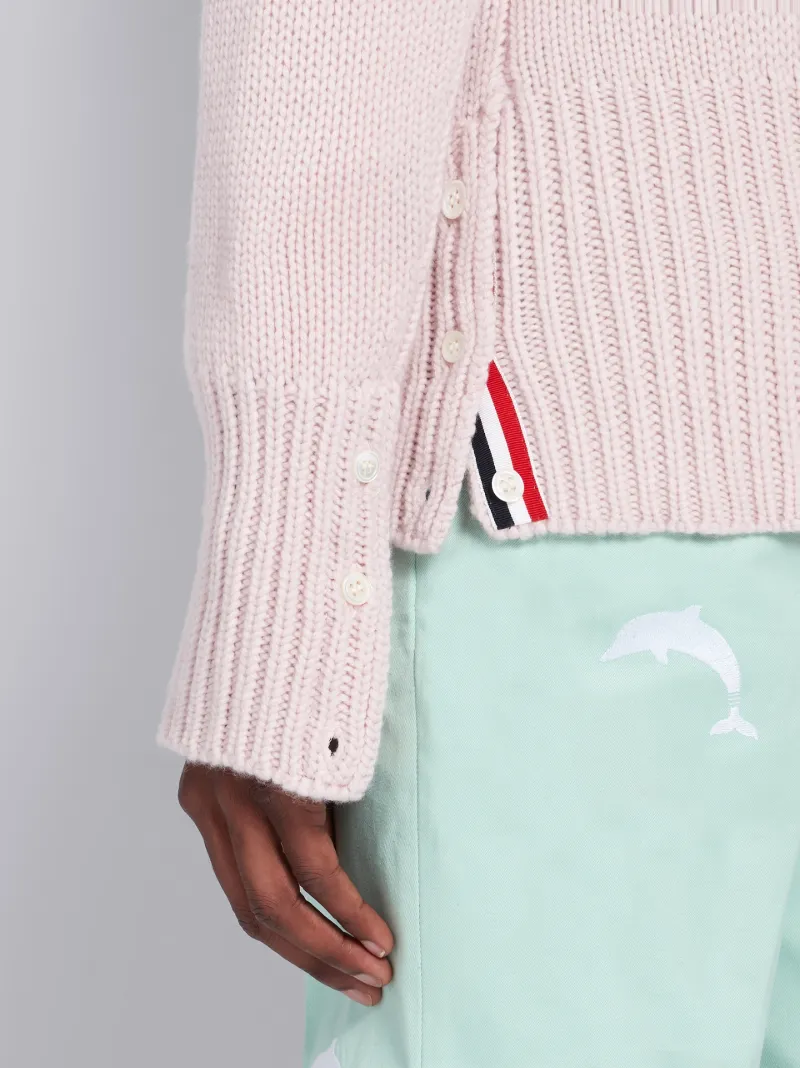 Pink Cashmere Dolphin Intarsia Crewneck 4-Bar Pullover