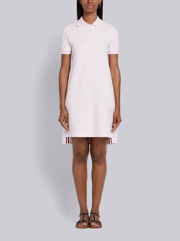 Pink Classic Cotton Pique Center Back Stripe A-line Short Sleeve Polo Shirtdress