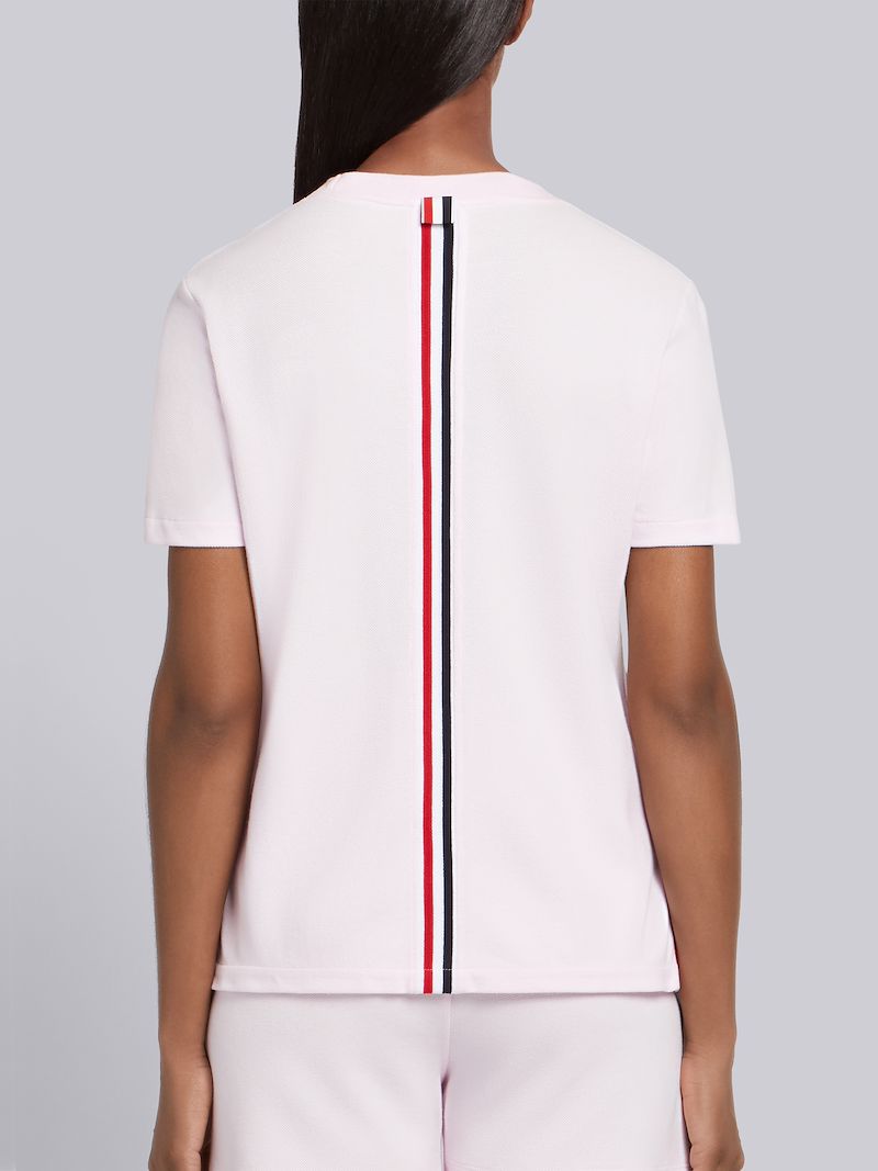 Pink Classic Cotton Pique Relaxed Fit Center Back Stripe Short Sleeve Tee