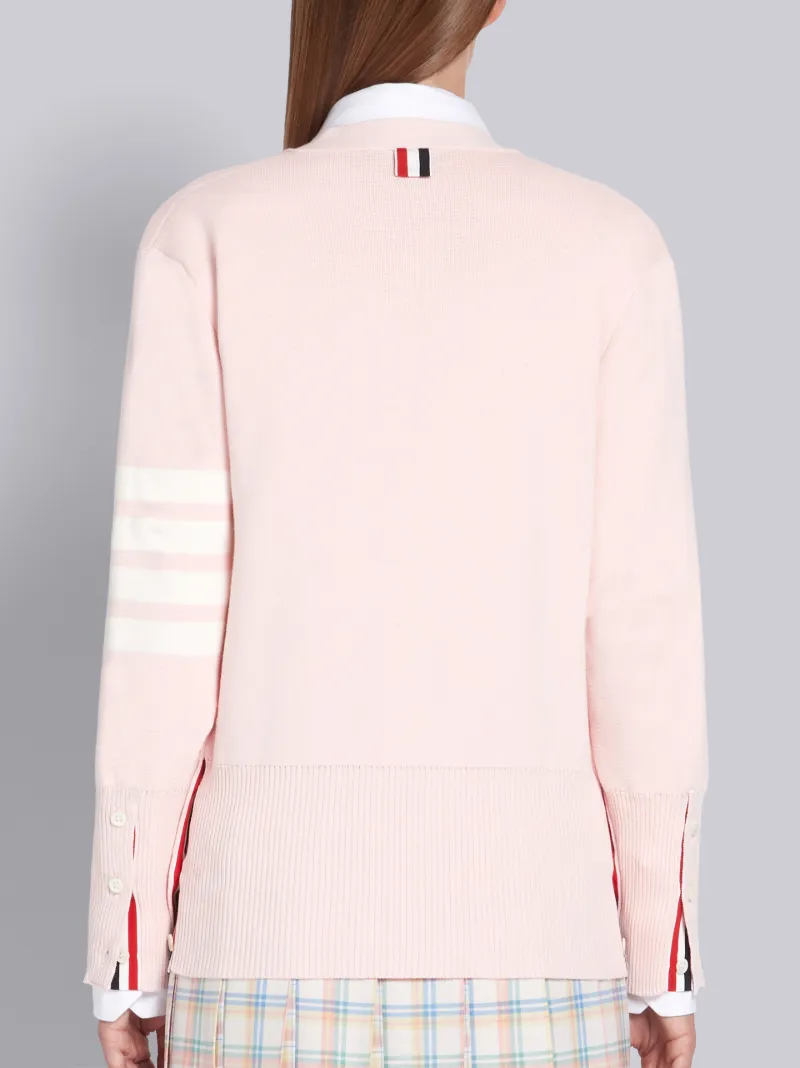 Pink Cotton Crepe V-Neck 4-Bar Cardigan