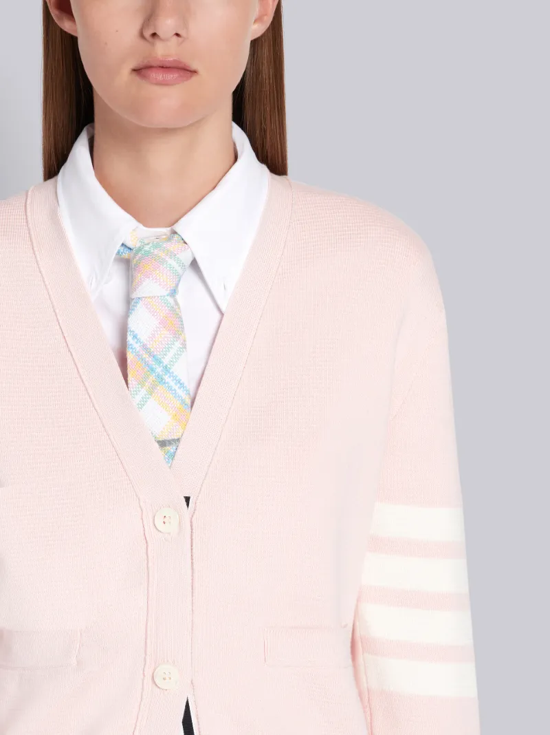 Pink Cotton Crepe V-Neck 4-Bar Cardigan