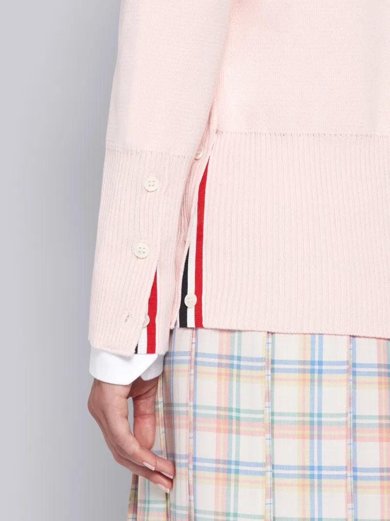 Pink Cotton Crepe V-Neck 4-Bar Cardigan