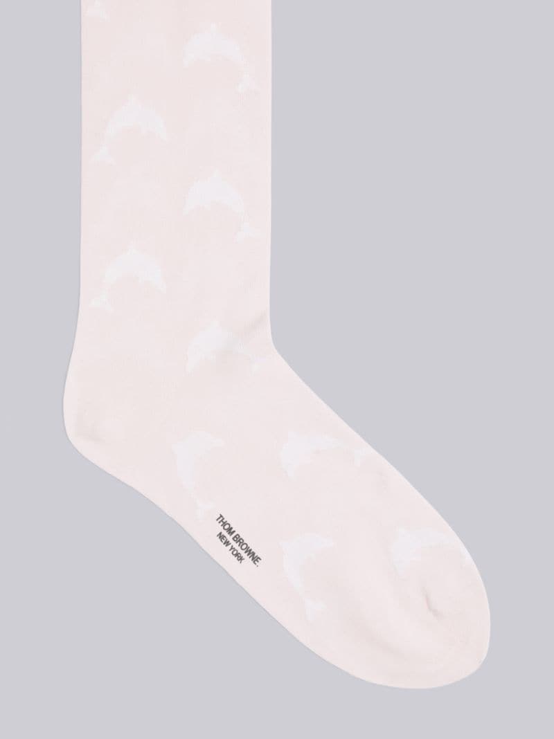Pink Cotton Dolphin Icon Intarsia Mid-Calf Socks