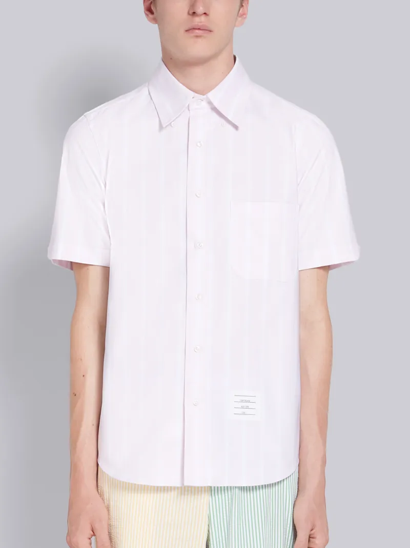 Pink Oxford Cotton Banker Stripe Short Sleeve Shirt