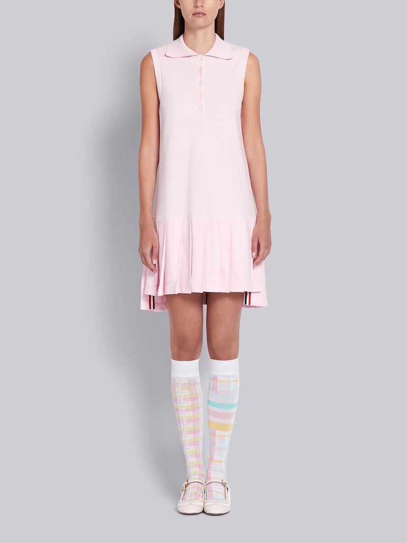 Pink Pique Center Back RWB Stripe Sleeveless Pleated Tennis Dress
