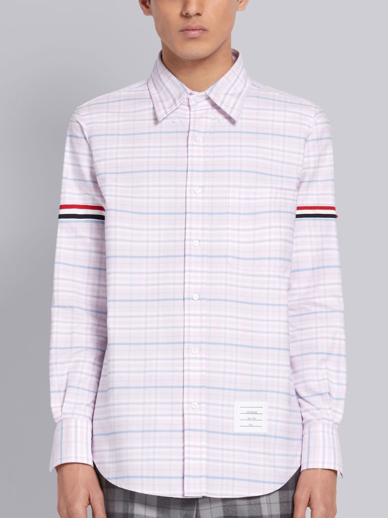 Pink Tricolor Cotton Oxford Check Grosgrain Armband Long Sleeve Shirt