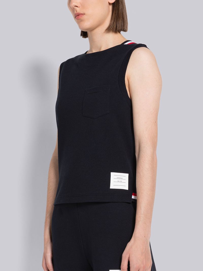 Pique Rib Gusset Boat Neck Shell Top