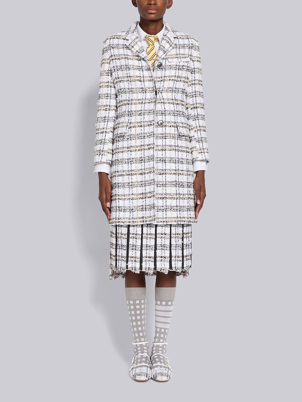 Plaid Ribbon Tweed High Armhole Chesterfield Coat