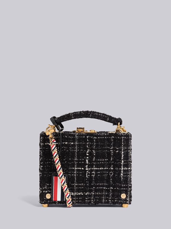 Plaid Ribbon Tweed Woven Chain Micro Attache Case