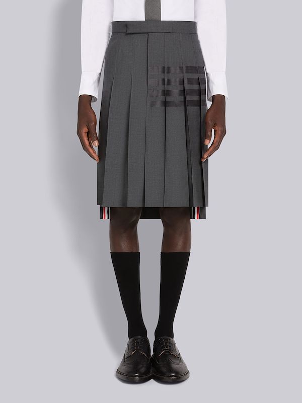 PLAIN WEAVE 4-BAR CLASSIC BACKSTRAP PLEATED SKIRT