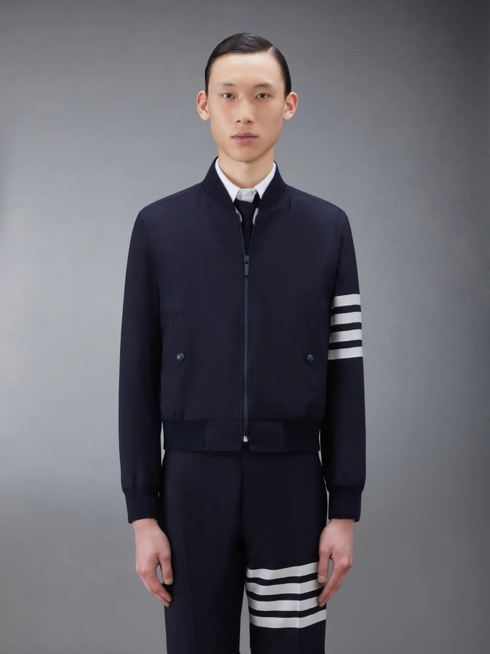 Plain Weave 4-Bar Kint Rib Blouson | Thom Browne