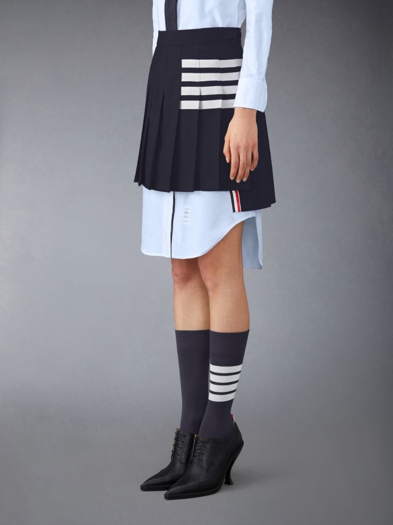 Plain Weave 4-Bar Pleated Mini Skirt