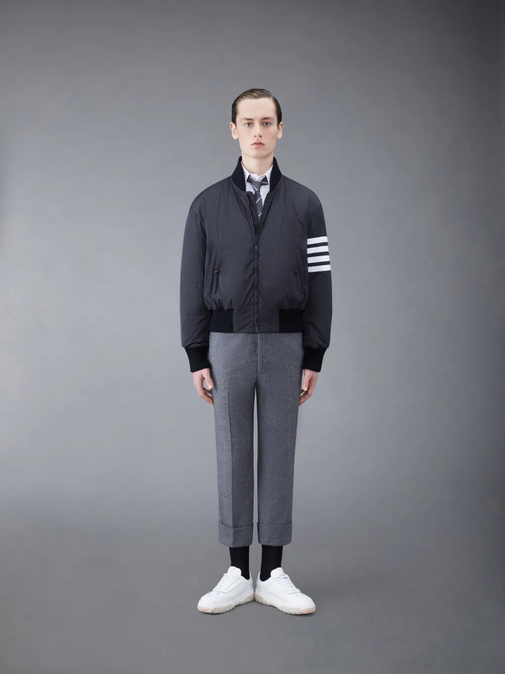 Poly Twill Rib 4-Bar Down Oversized Blouson Jacket | Thom Browne