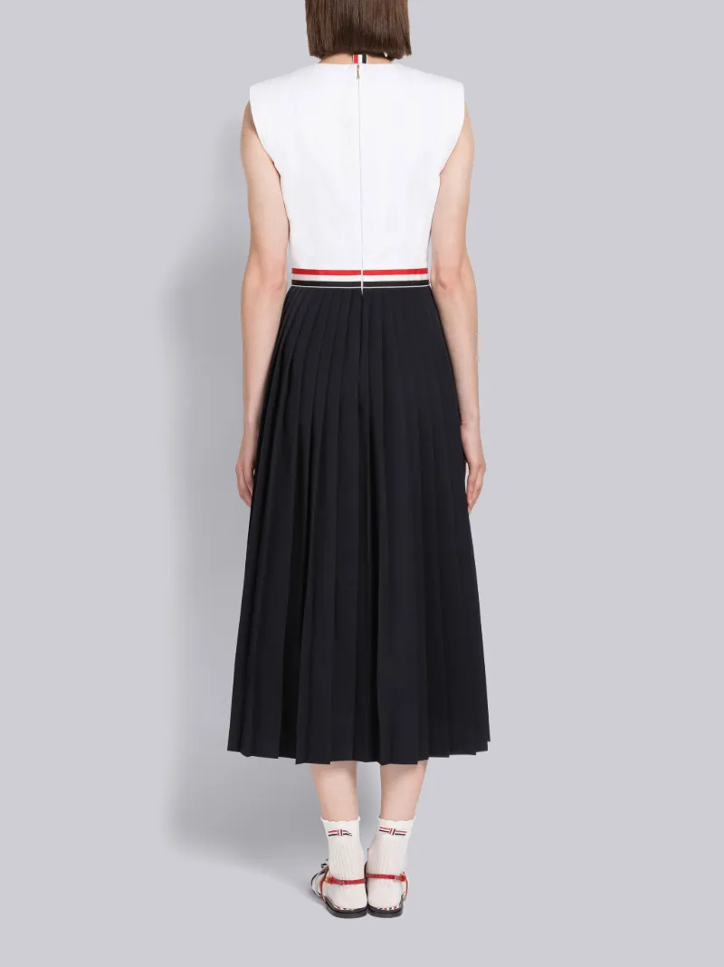 Poplin Gabardine Narrow Pleated Dress