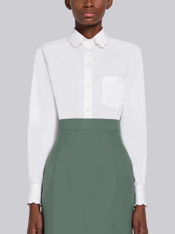 Poplin Scalloped Round Collar Shirt