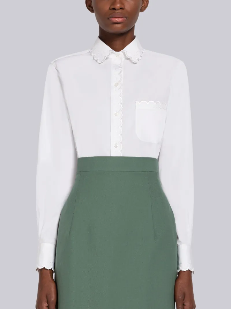 Poplin Scalloped Round Collar Shirt