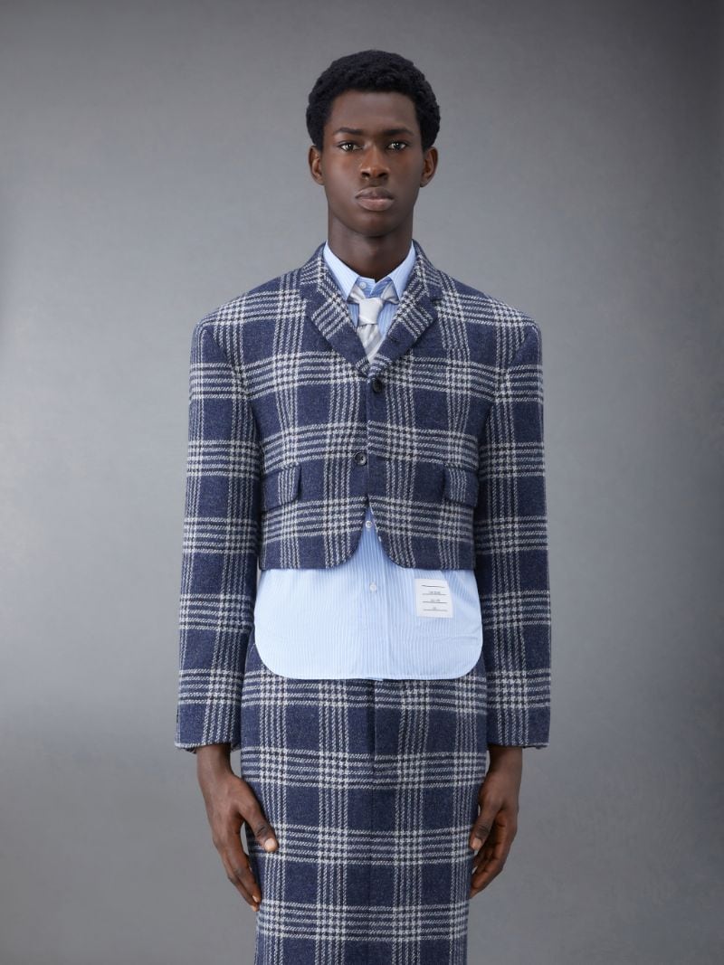 Thom Browne - Tartan Twill Patchwork Sack Sport Coat - 0 - Grey - Male