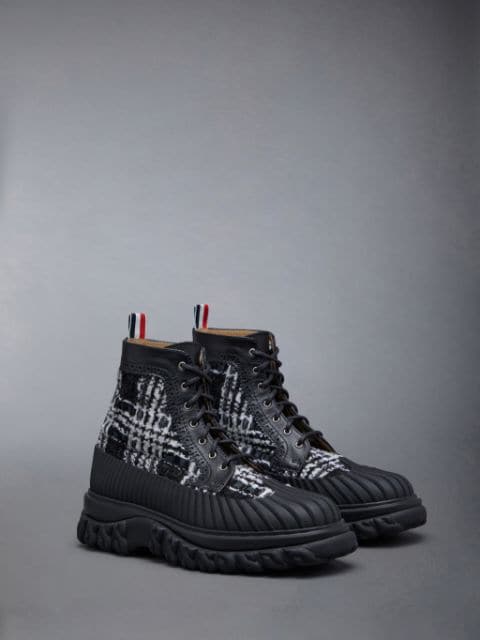 Thom Browne Lace-Up Tweed Ankle Boots - Black
