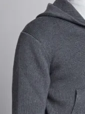 Pullover Hoodie With Rib Stitch In Grey Merino